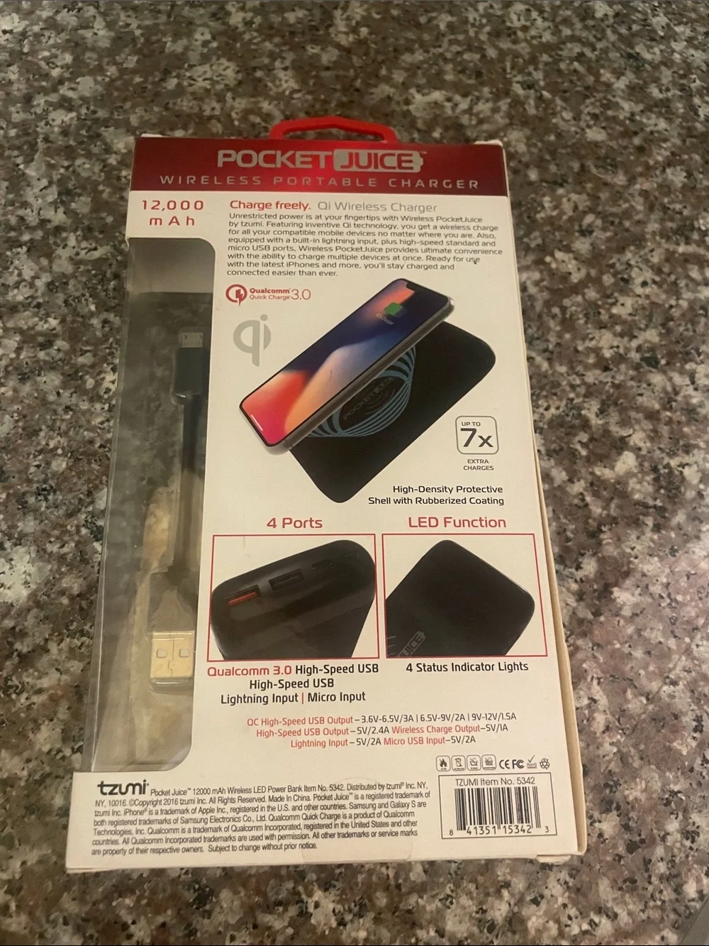 tzumi PocketJuice Wireless Portable Charger 12000mAh - Black